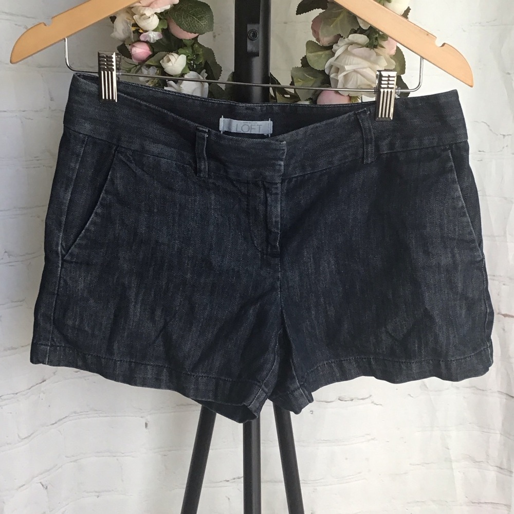 LOFT Black/Dark Gray Washed Denim Shorts
